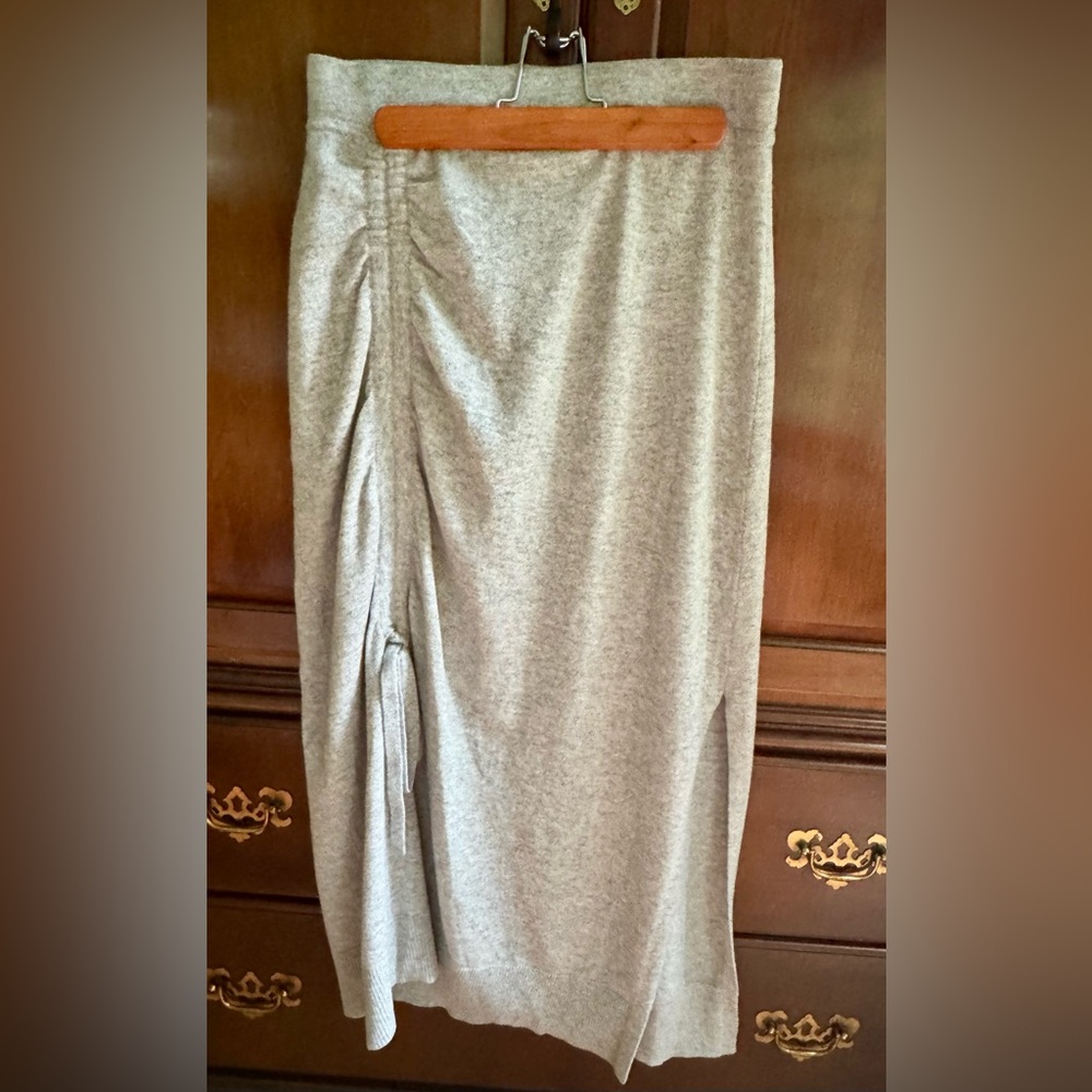 NWT Michael Kors Cashmere Heather Light Gray Ruched Midi Skirt Size L
